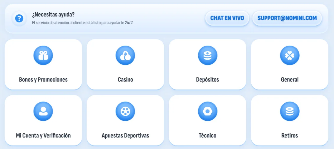 Atención al Cliente en Nomini Casino